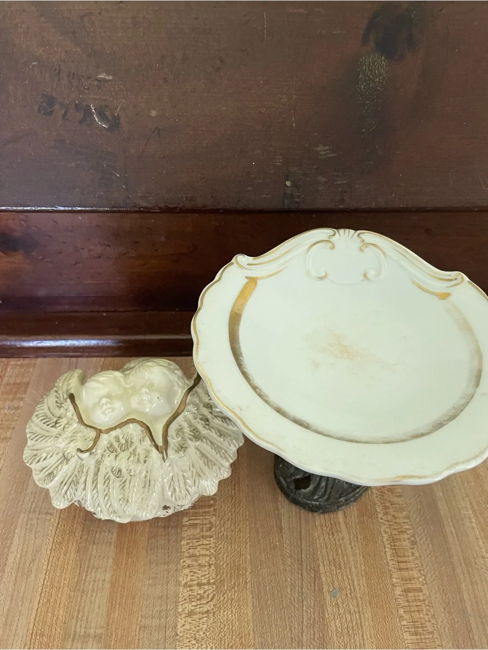 Cream Porcelain Vanity Set with Gold Accents - Vintage Style